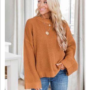 Pink Lily Rust Waffle Knit Sweater